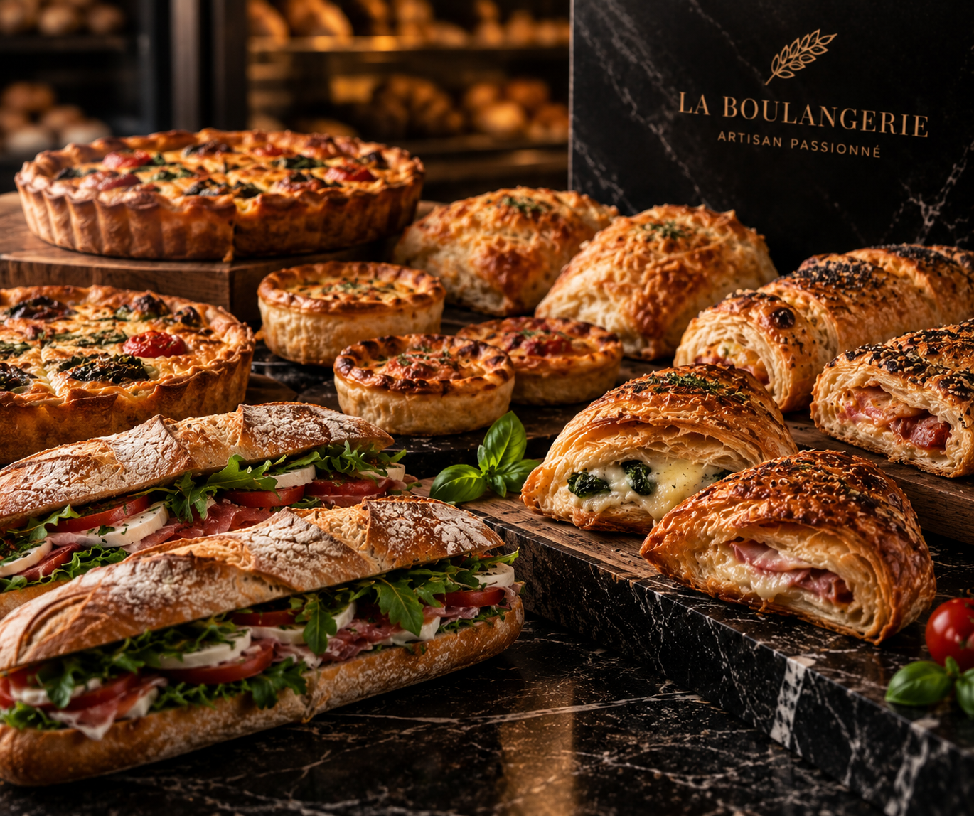 Quiches, sandwichs et viennoiseries salées